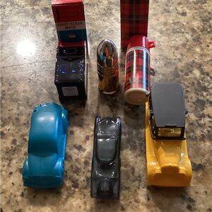 Six Vintage Avon mens cologne decanters (empty)